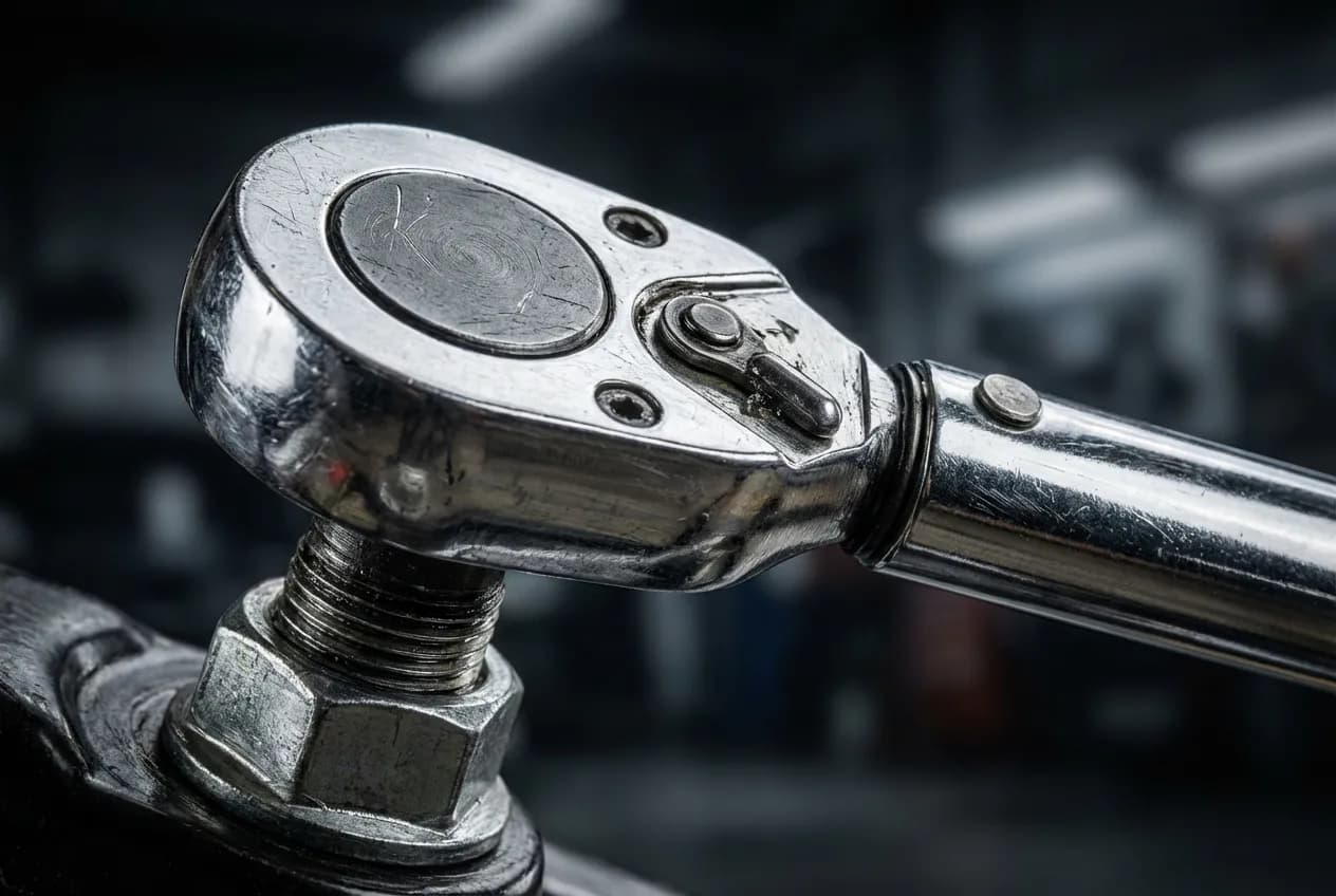 Resserrer coupelle amortisseur : Tuto pour stopper le bruit Clé dynamométrique sur un écrou d'amortisseur en gros plan